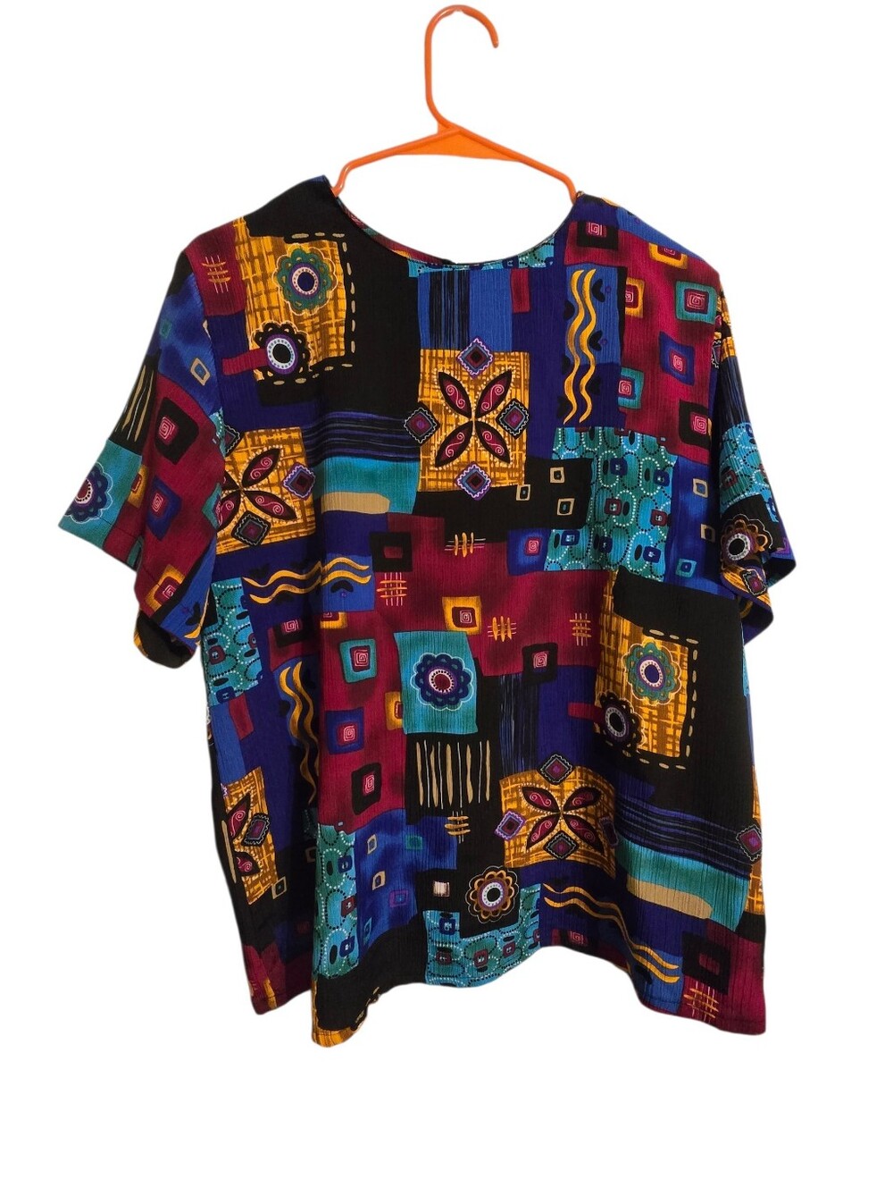 Vintage | Colorful Geometric Patchwork Short Sleeve Top